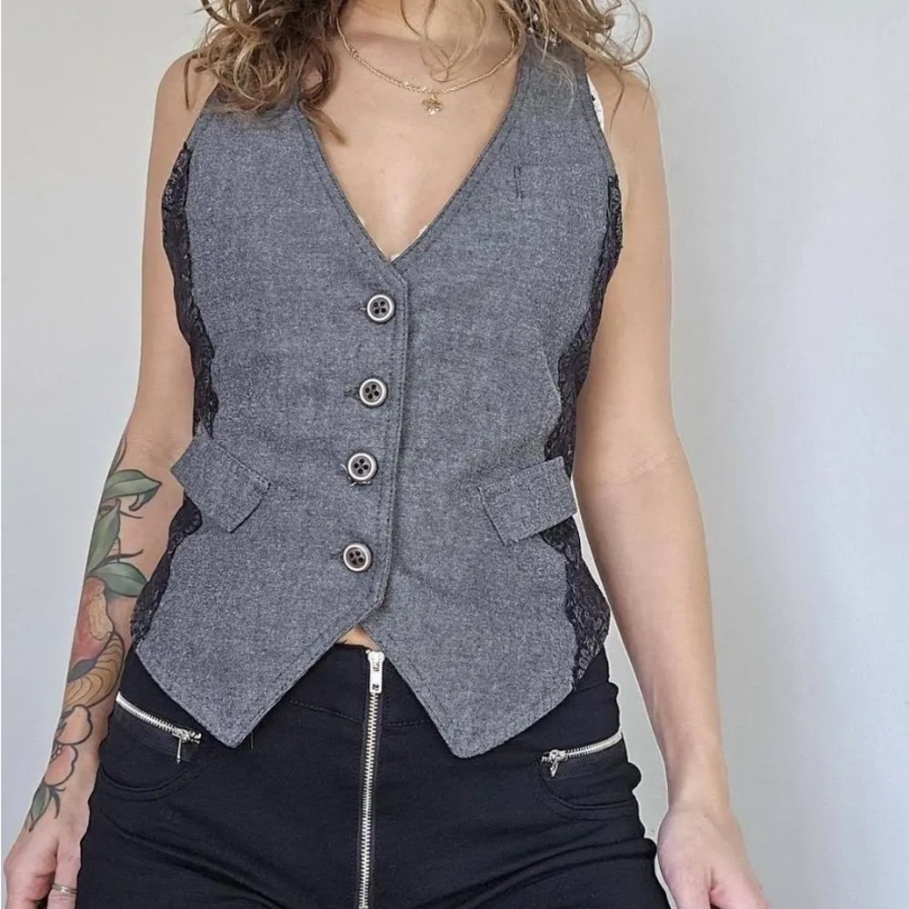 Old Navy Gray Vest with Lace Accents